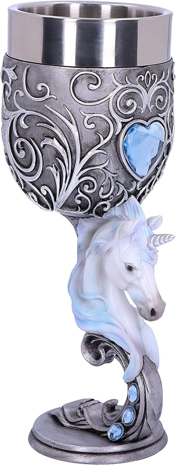 Nemesis Now B5191R0 Enchanted Twin Unicorn Heart Set of Two Goblets, Silver, 18.