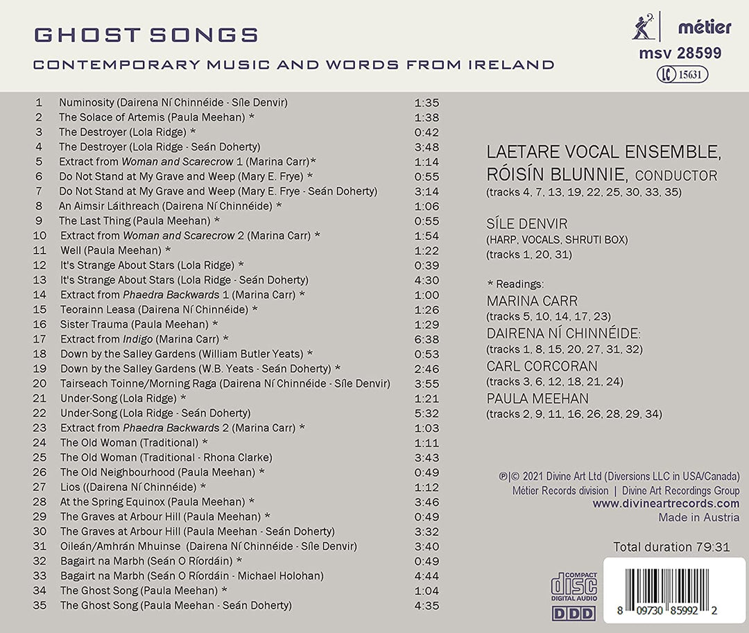Ghost Songs [Laetare Vocal Ensemble; Sile Denvir; Paula Meehan; Carl Corcoran; Marina Carr; Dairena Ni Chinneide; Roisin Blunnie] [Divine Art: MSV28599] [Audio CD]