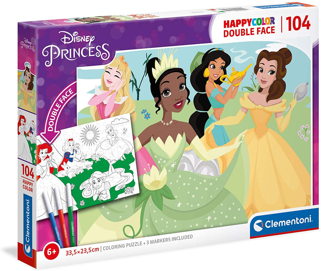 Clementoni 25714, Princess Double Face Supercolor Puzzle for Children - 104 Piec