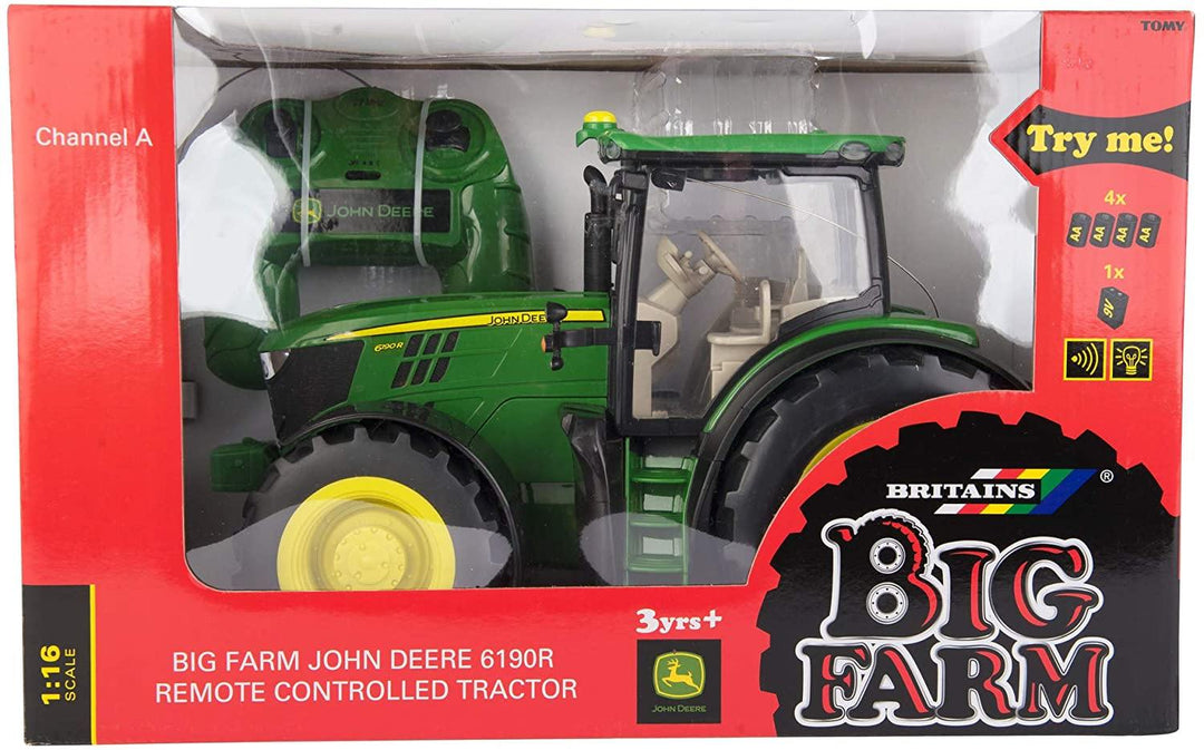 Britains Big Farm 1:16 John Deere 6190R Radio Controlled RC Tractor With Lights and Sounds - Yachew