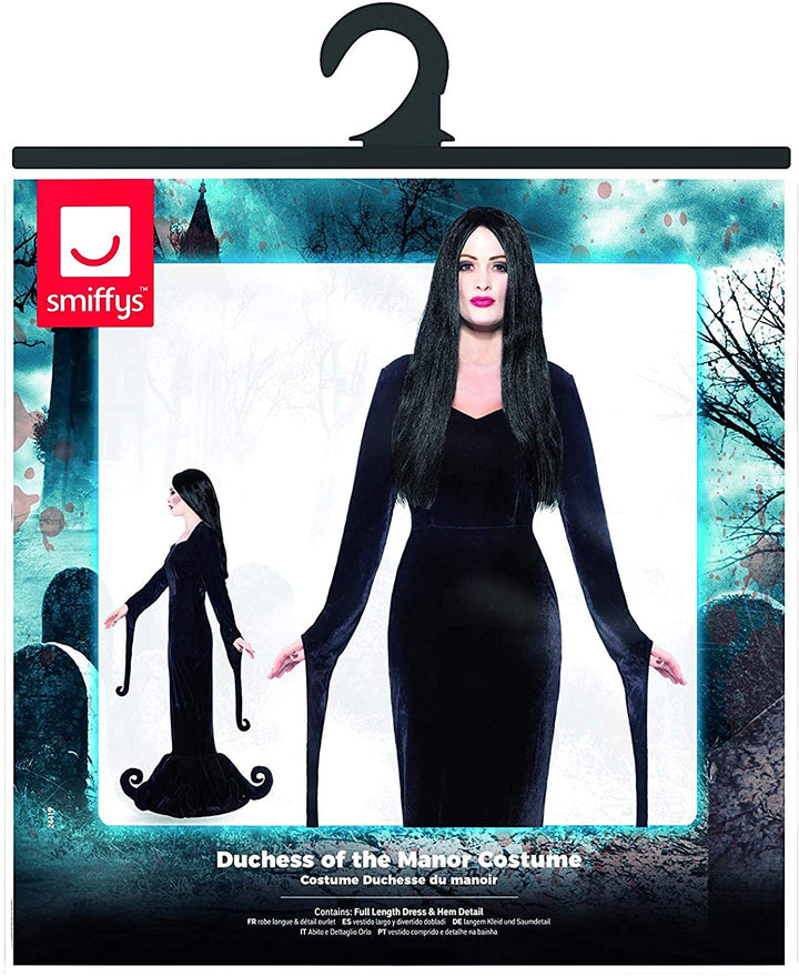 Smiffys Damen-Kostüm „Duchess of the Manor“, Kleid in voller Länge und Saumdetail, Gothic Manor, Halloween, Schwarz, Größe L