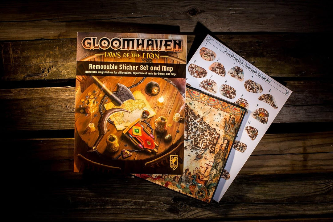 Gloomhaven: Der Kiefer des Löwen, abnehmbares Aufkleberset und Karte
