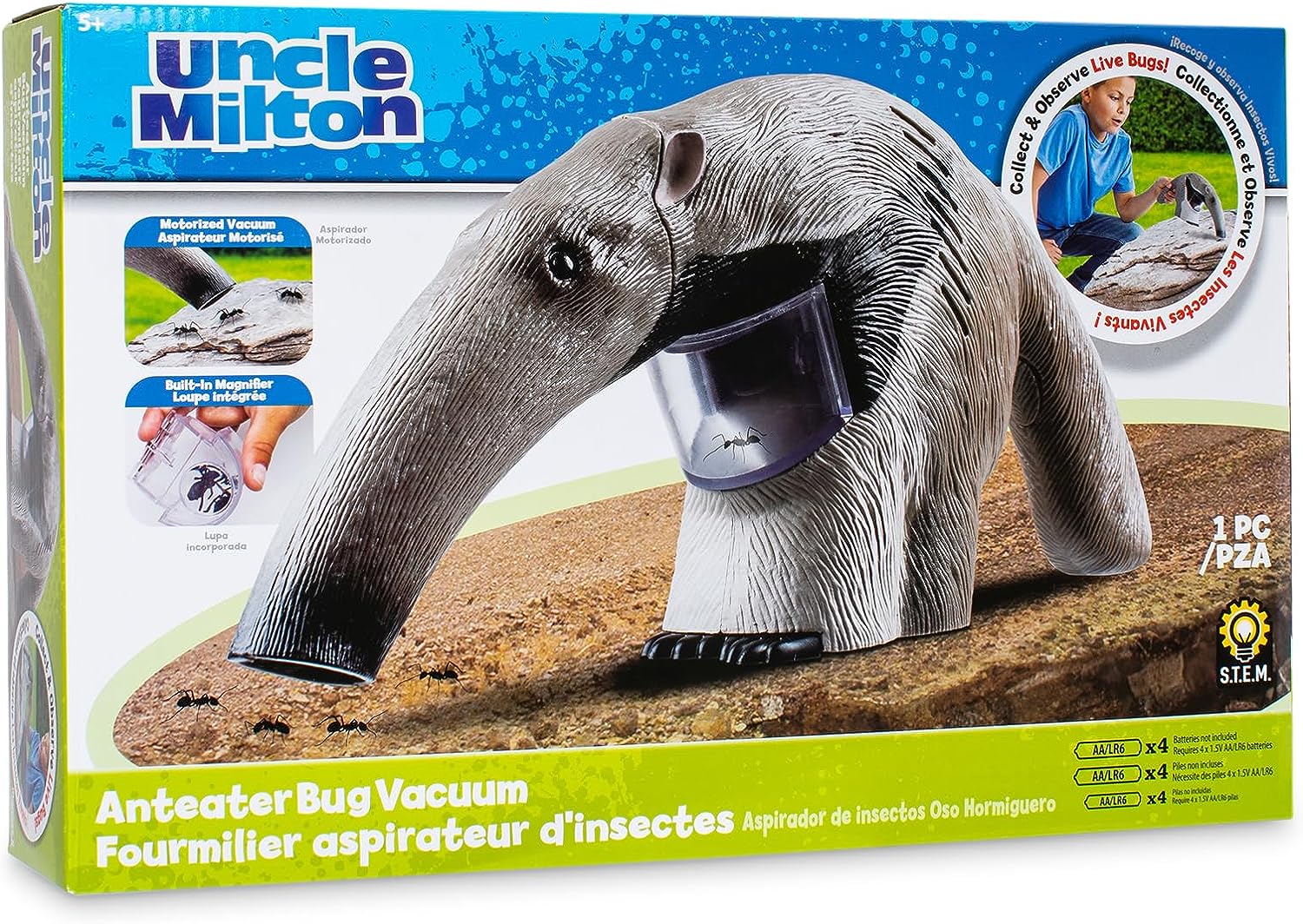 Uncle Milton Ant Eater Bug Vacuum - Educational Outdoor Insect Catcher for Kids 3+ 4