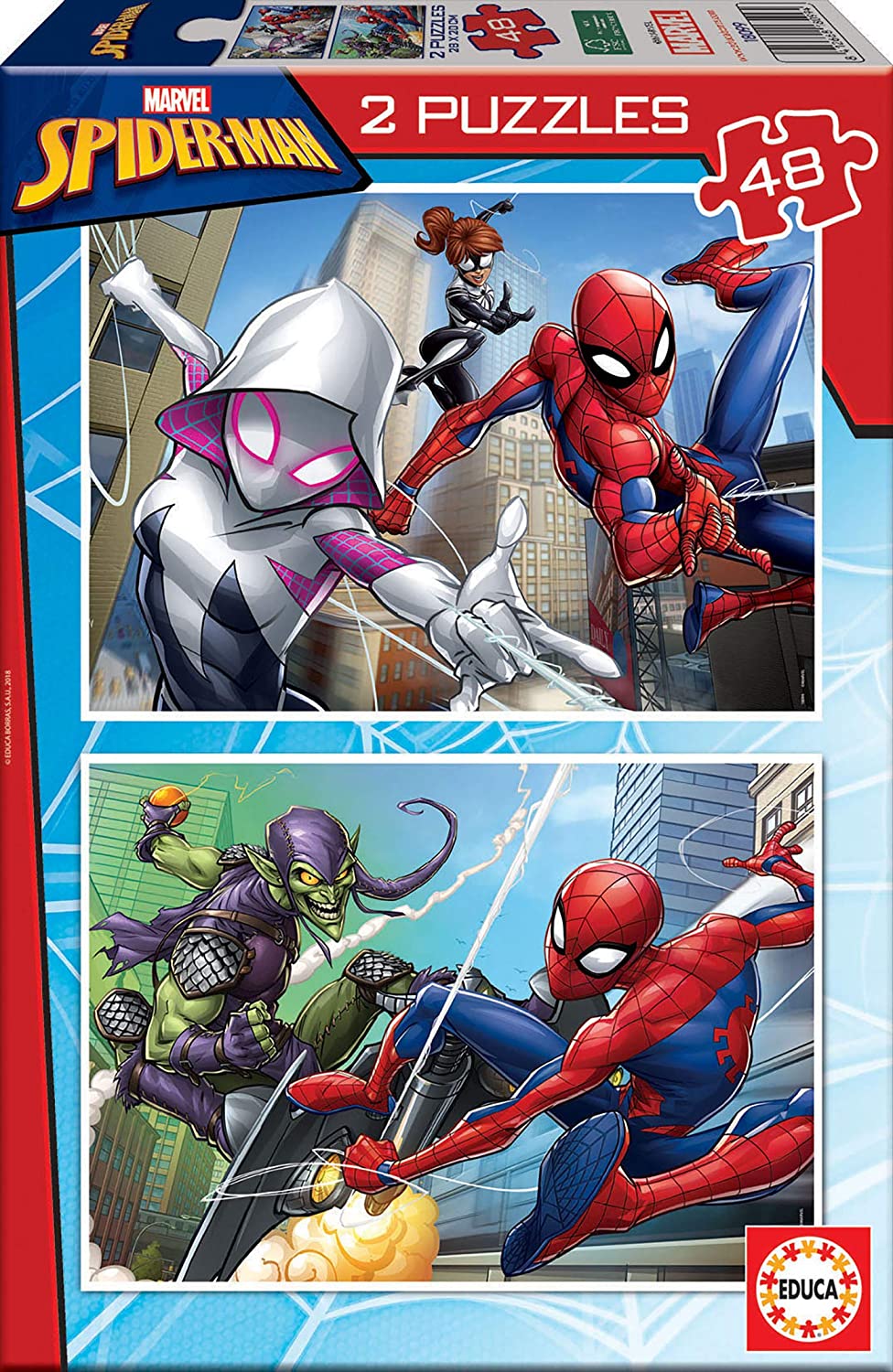Educa 18099 Spider-Man, Hombre Arana, Marvel 2 Kinderpuzzle 48 Teile, ab 4 Jahren, mehrfarbig