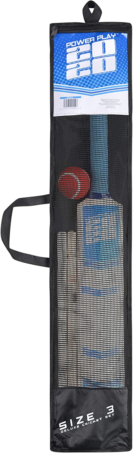 PowerPlay BG888 Deluxe Cricket-Set mit Cricketschläger, Ball, 4 Stümpfen, Bügeln und Tasche, Größe 3 Schläger, blau