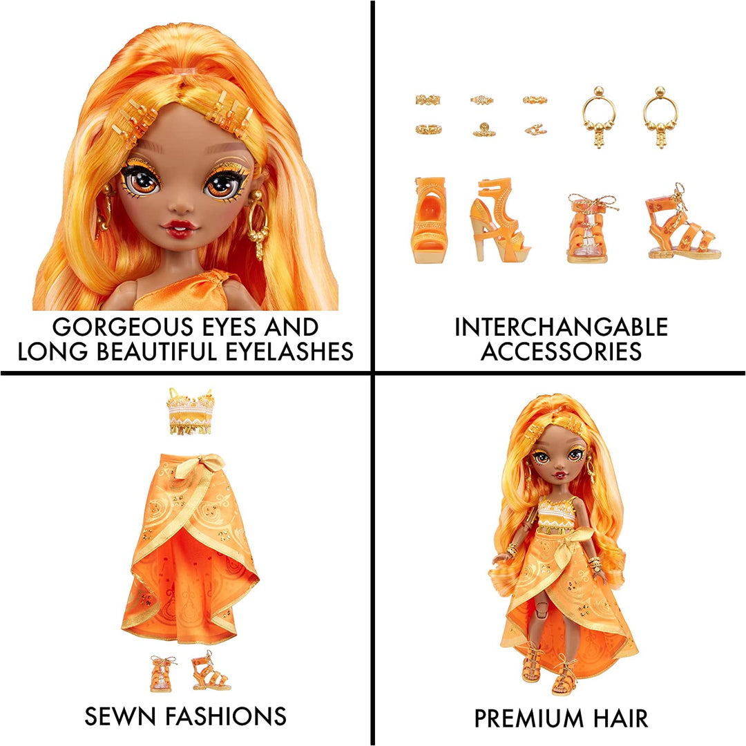 Rainbow High 578284EUC Meena Fleur-Saffron Gold Fashion Doll Includes 2 Mix & Match Designer Outfits