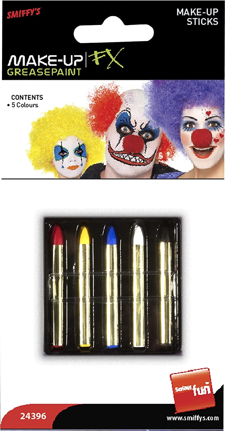 Smiffys Make-Up Sticks - Red, Yellow, Blue, Black and White