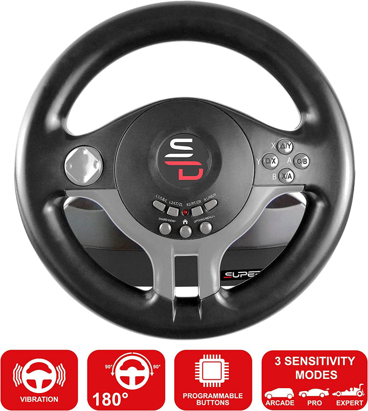 Superdrive – Rennlenkrad Driving Wheel SV200 mit Pedalen und Schaltwippen für Nintendo Switch – PS4 – Xbox One – PC