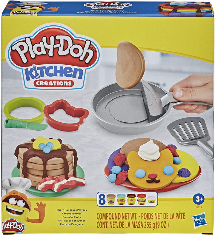 Play-Doh Kitchen Creations Flip 'n Pancakes Playset 14-Piece Breakfast Toy for Kids 3 Years