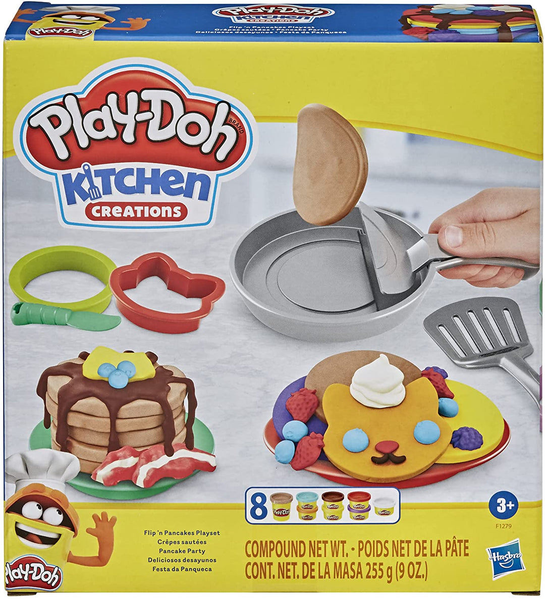 Play-Doh Kitchen Creations Flip 'n Pancakes Playset 14-Piece Breakfast Toy for Kids 3 Years