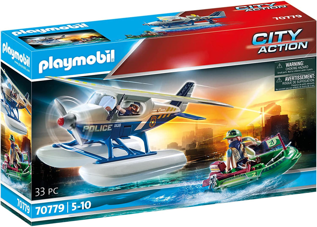 Playmobil City Action 70779 Polizei-Wasserflugzeug: Schmugglerverfolgung, schwimmt auf dem Wasser,