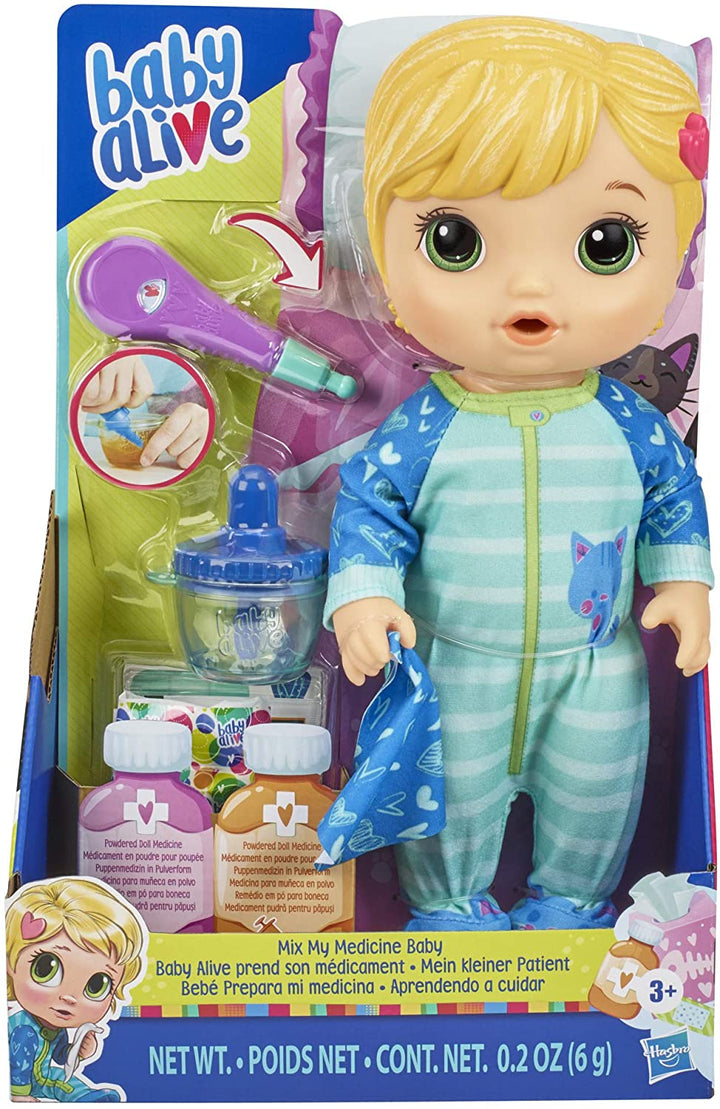 Baby Alive Mix My Medicine Baby Doll, Kitty Cat Pijamas Bebidas y moja Accesorios para médicos