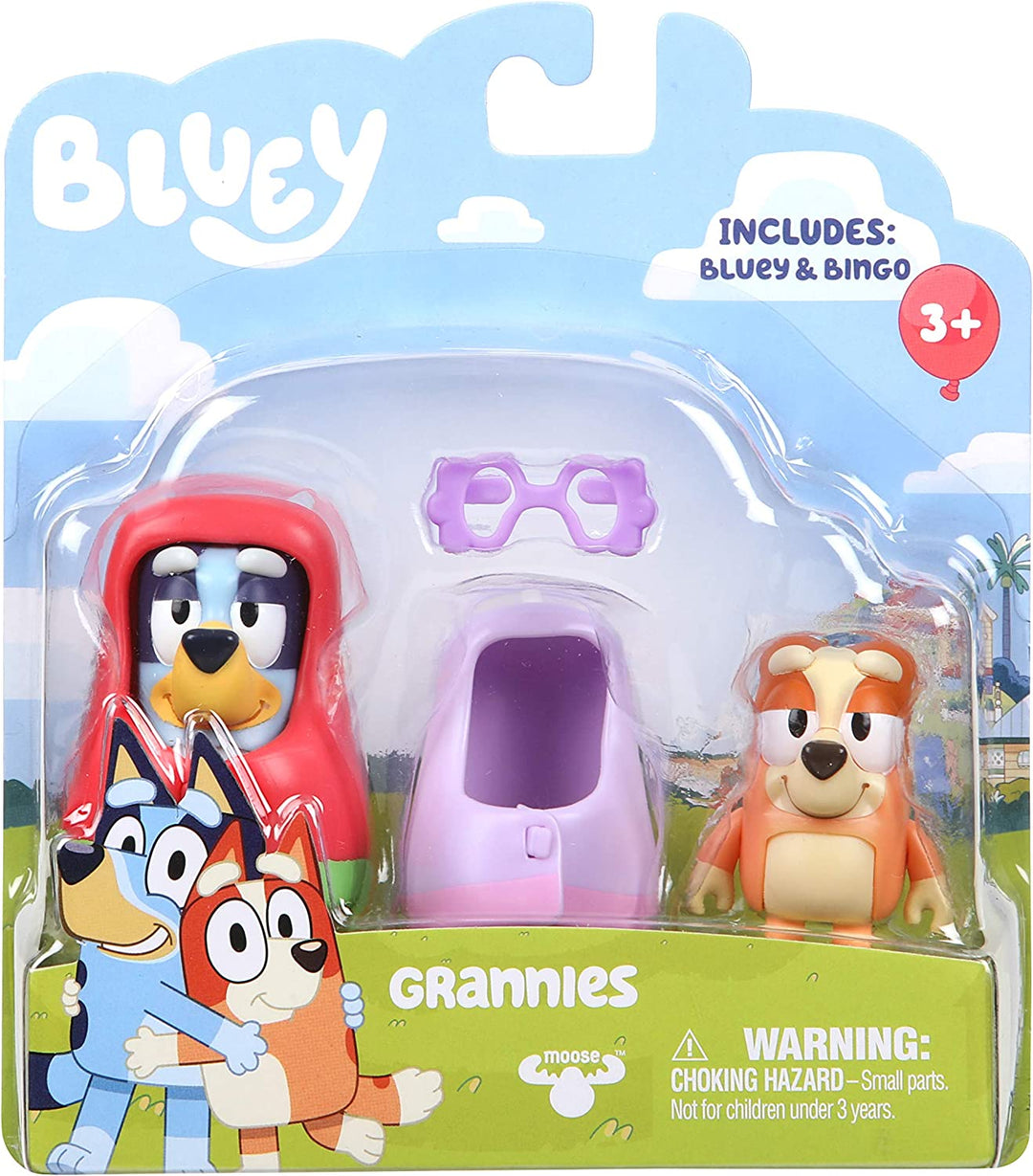 Bluey und Bingo Grannies Spielset: bewegliche 2,5-Zoll-Actionfiguren im 2er-Pack, inklusive 2 abnehmbaren Decken und Brille, offizielles Sammelspielzeug