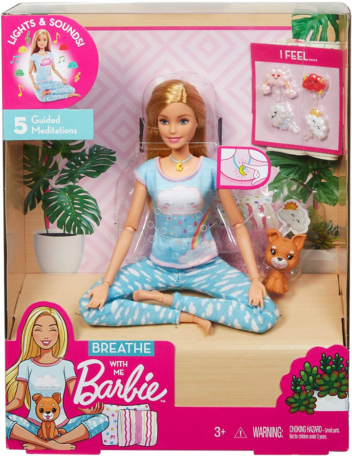 Poupée de méditation Barbie Breathe with Me, blonde, avec 5 lumières et exercices de méditation guidés
