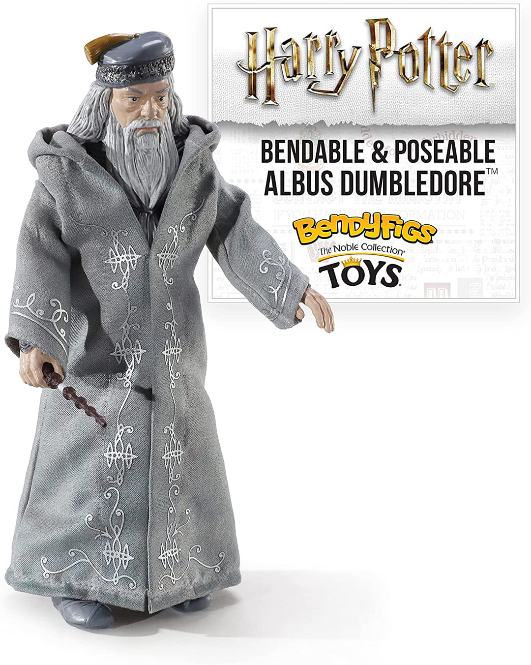 The Noble Collection Harry Potter Bendyfigs Albus Dumbledore – 7,5 Zoll (19 cm) Noble Toys HP Biegbare Figur, bewegliche Puppenfiguren zum Sammeln mit Ständer