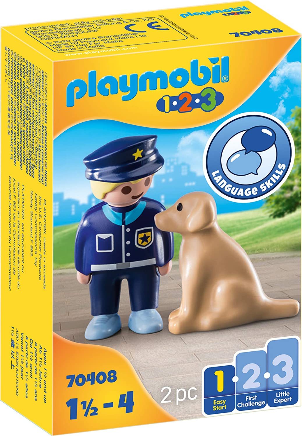 Playmobil 1.2.3 70408 Police Officer with Dog, for Children Ages 1.5 - 4