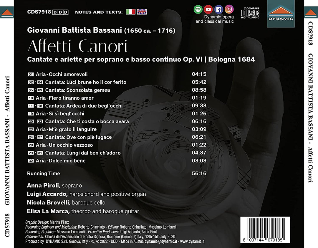 Bassani: Affetti Canori [Anna Piroli; Luigi Accardo; Elisa La Marca; Nicola Brov [Audio-CD]