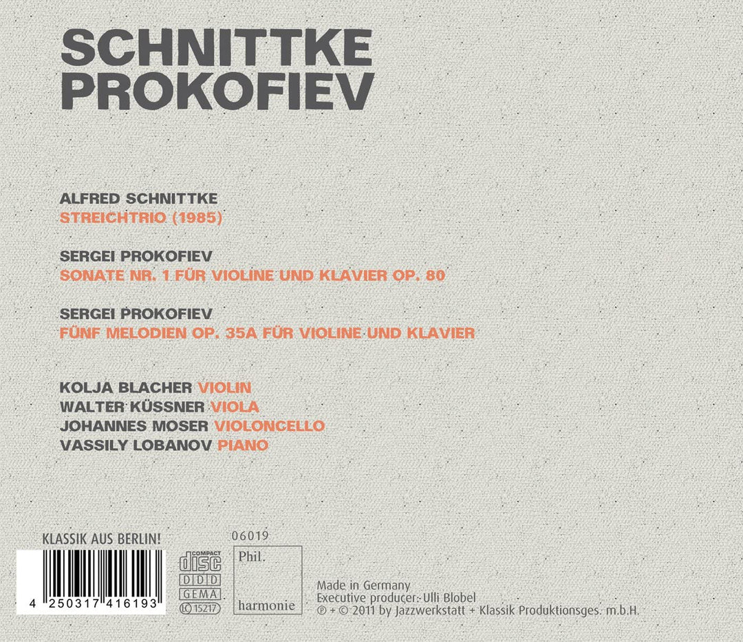 Kolja Blacher - Schnittke: String Trio; Prokofiev: 5 Melodies; Violin Sonata [Audio CD]