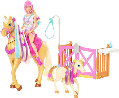 Barbie Groom 'n Care Horses Playset with Barbie Doll (Blonde 11.5-in), 2 Horses & 20+ Grooming and Hairstyling Accessories