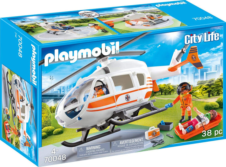 Playmobil 70048 City Life Hospital Helicóptero de emergencia con plataforma de aterrizaje