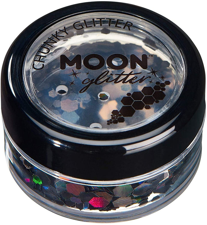 Grober holografischer Glitzer von Moon Glitter – Schwarz – kosmetischer Festival-Make-up-Glitzer für Gesicht, Körper, Nägel, Haare, Lippen – 3 g