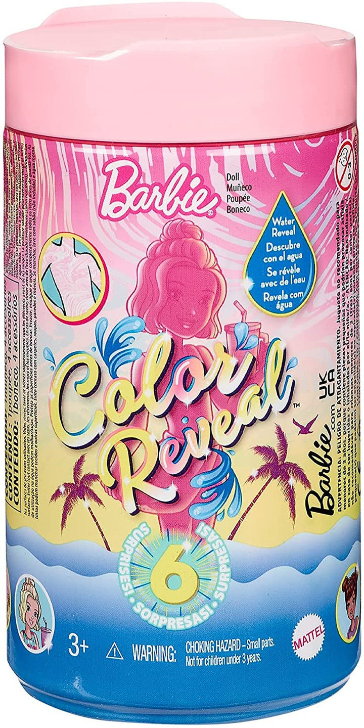 Barbie GTT25 Chelsea Color Reveal Puppe mit 6 Überraschungen: 4 Taschen mit Abdeckung, Schuhe, Handtuch und Zubehör, mehrfarbig, 15,88 cm x 8,4 cm x 8,4 cm
