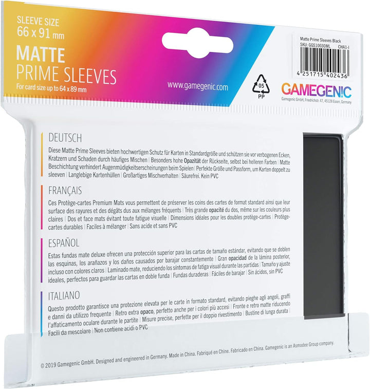 Gamegenic GGS11030ML Matte Prime Sleeves (100-Pack), Black