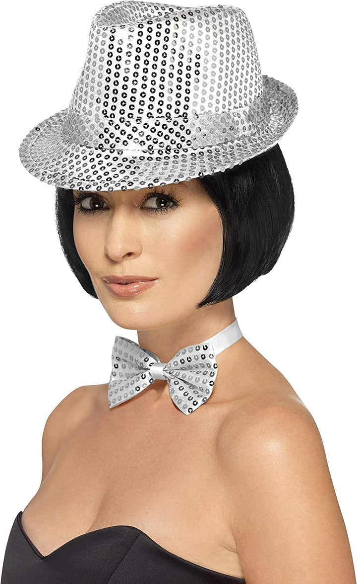 Smiffys Unisex Sequin Trilby Hat (Silver)