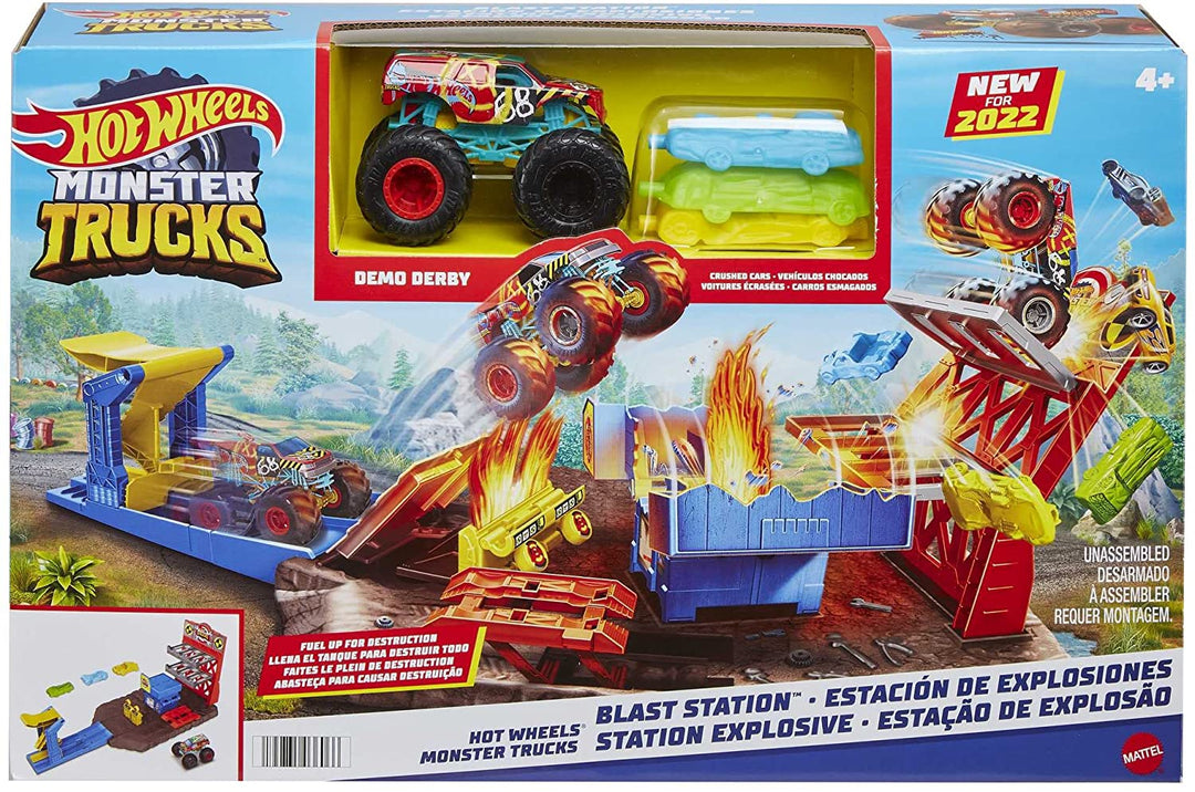 Hot Wheels Monster Trucks Blast Station Spielset mit HW Demo Derby und Crushable C