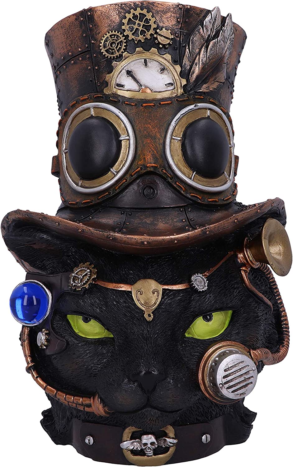 Felius Mogg Steampunk-Figur mit schwarzem Katzenkopf, 28,8 cm