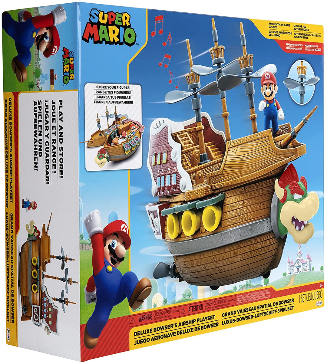 Super Mario Deluxe Bowsers Luftschiff-Spielset mit Mario-Actionfigur – Authentisch