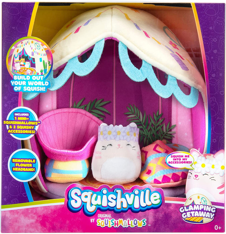 Squishville SQM0210 Deluxe Glamping inklusive 5,1 cm Paulita, der rosa getigerten Katze,