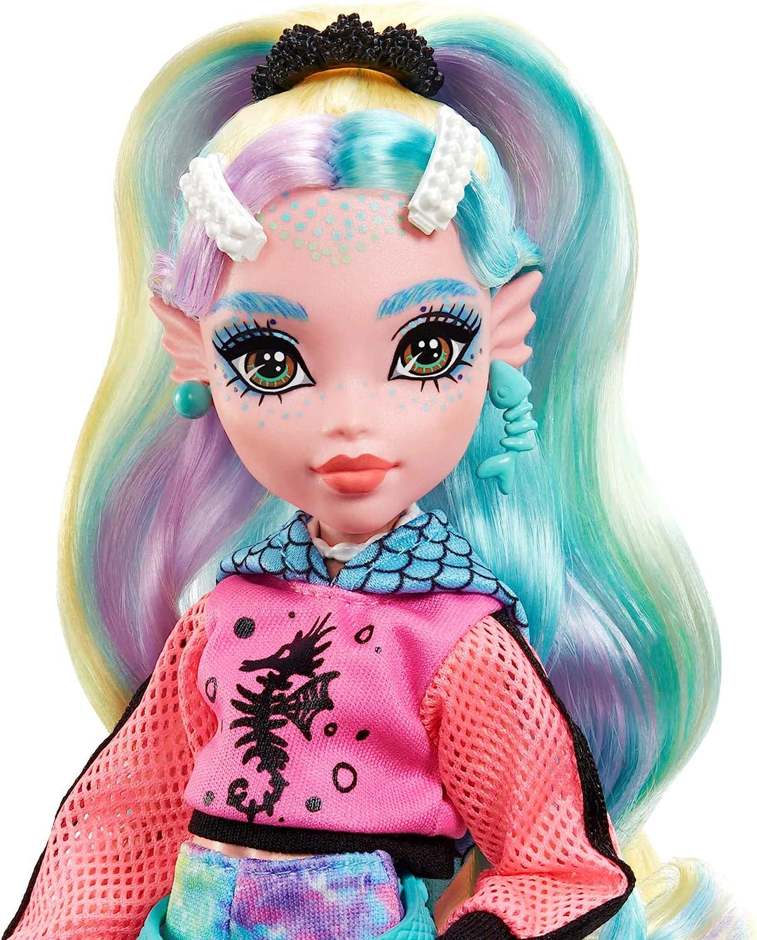 Monster High-Puppe, Lagoona Blue mit Zubehör und Haustier-Piranha, bewegliche Mode