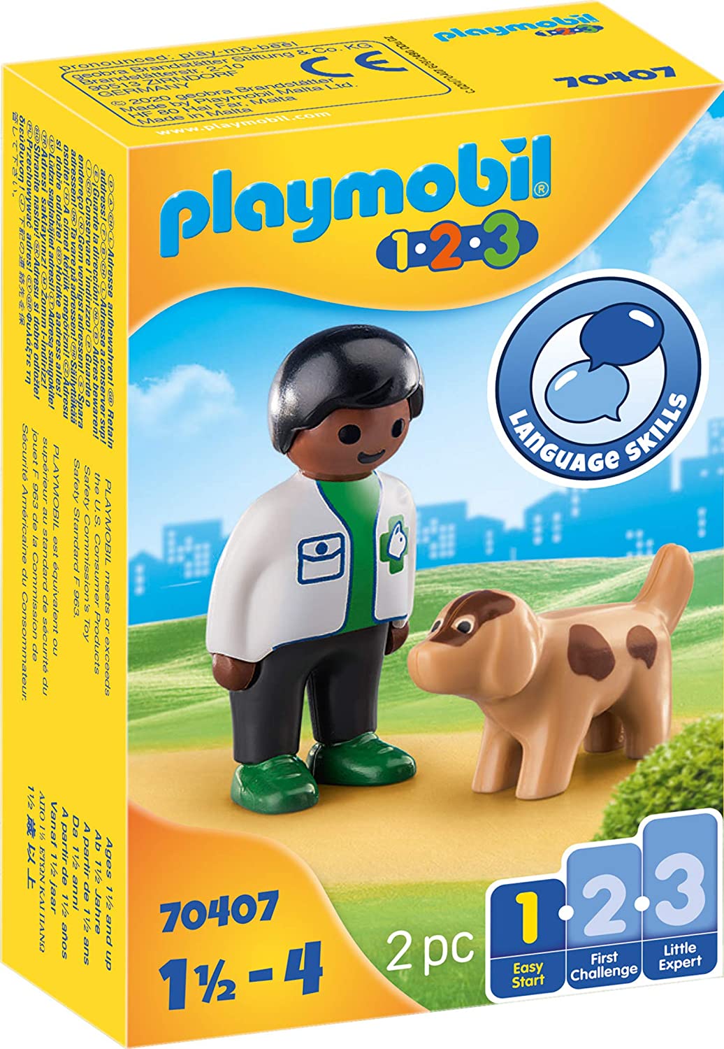 Playmobil 1.2.3 70407 Veterinario con perro, para niños de 1,5 a 4 años