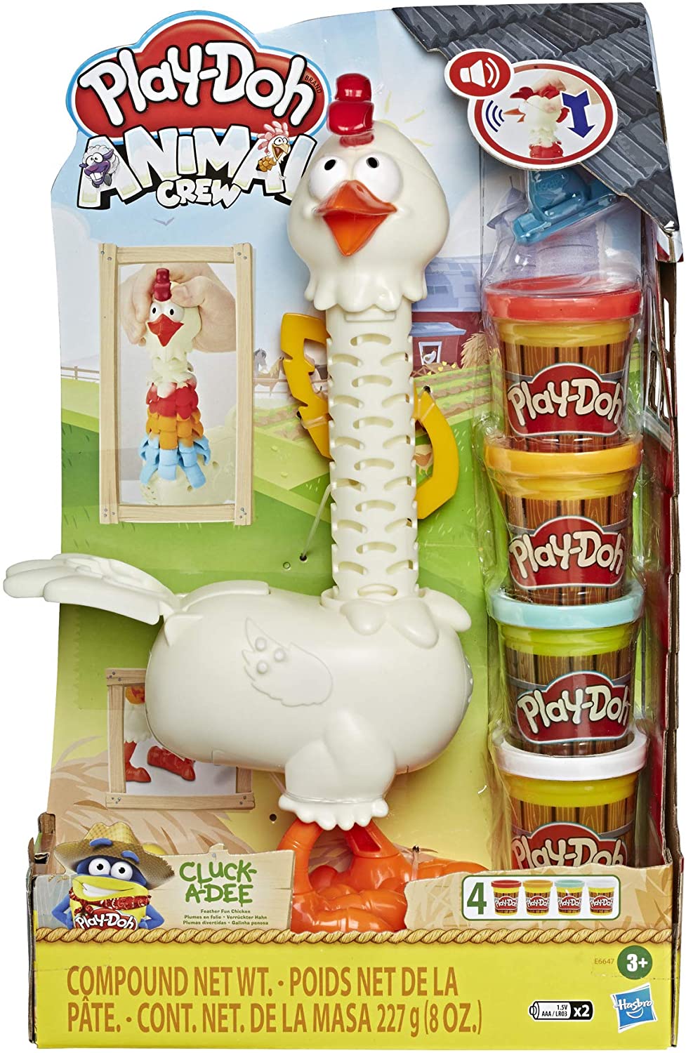 Play-Doh Animal Crew Cluck-a-Dee Feather Fun Chicken Toy Farm Animal Playset wit