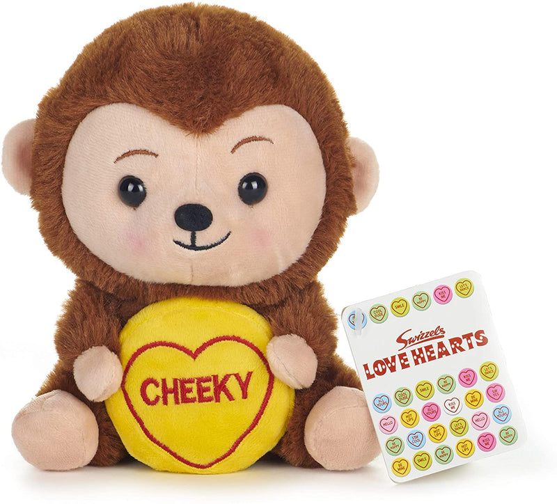 Posh Paws 37329 Swizzels Love Hearts 18cm (7”) Monkey – Cheeky Message Soft Toy, Brown