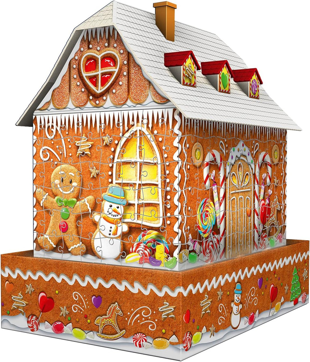 Ravensburger Weihnachts-Lebkuchenhaus, 216-teiliges 3D-Puzzle für Erwachsene und Kinder ab 8 Jahren – Nachtausgabe mit LED-Beleuchtung