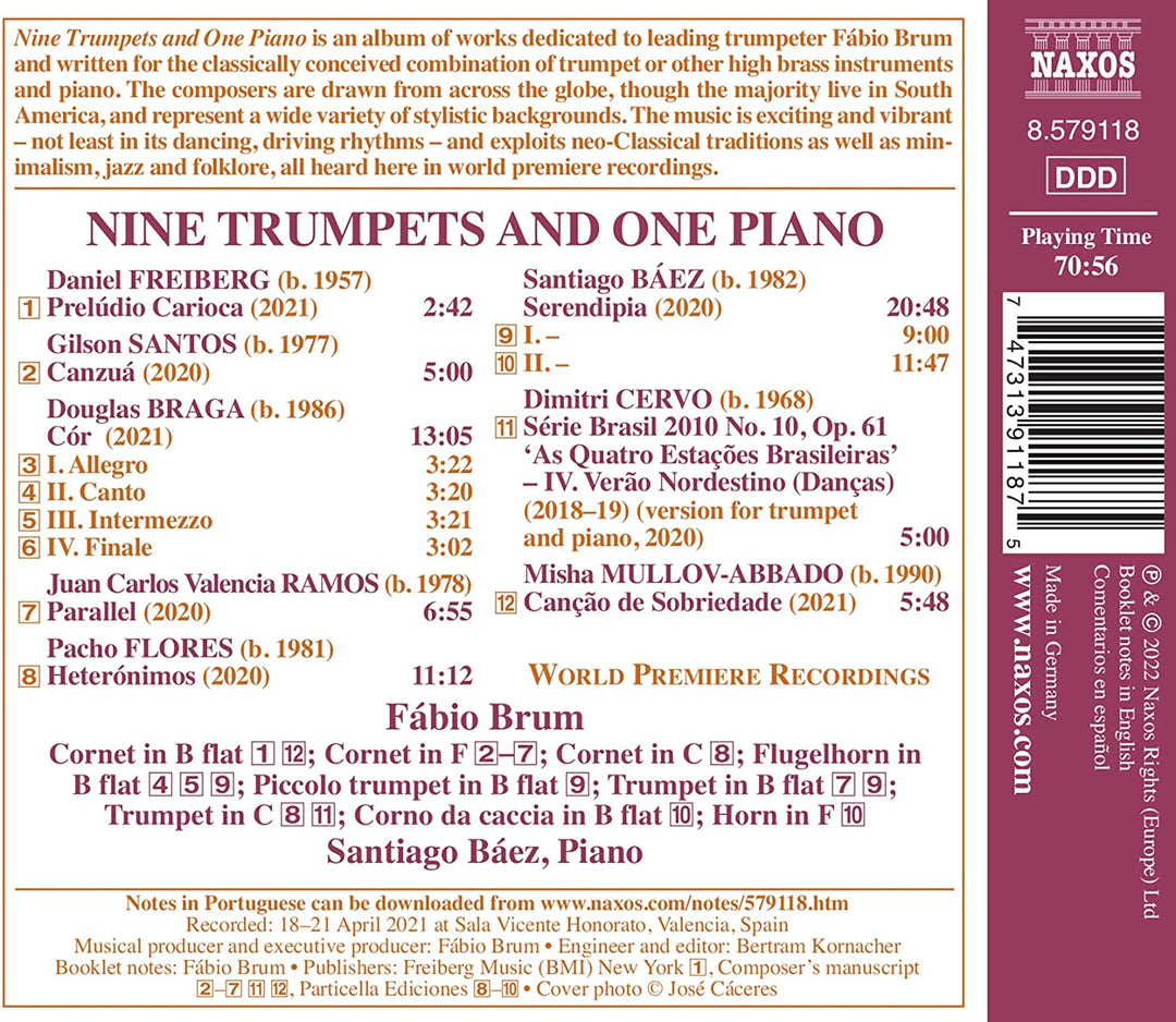 Baez: Nine Trumpets One Piano [Fábio Brum; Santiago Báez] [Naxos: 8579118] [Audio CD]
