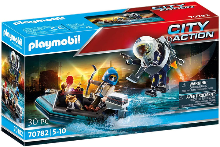 Playmobil City Action 70782 Polizei-Jetpack mit Boot, schwimmfähig, Spielzeug für Kinder