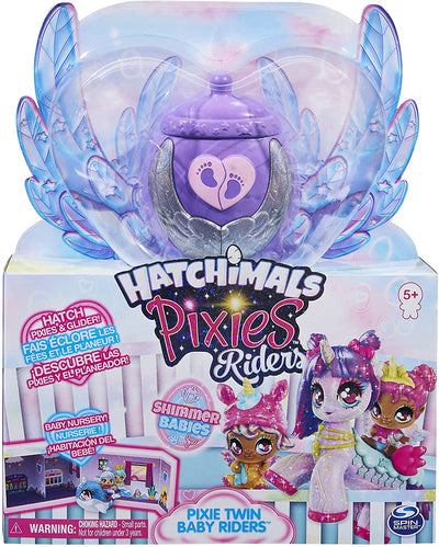 Hatchimals Pixies Riders, Shimmer Babies Baby Twins with Glider and 4 Accessories