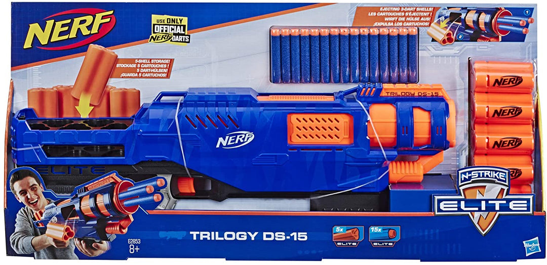 Nerf Trilogy DS-15 Blaster giocattolo Nerf N-Strike Elite con 15 freccette ufficiali Nerf Elite e 5 proiettili