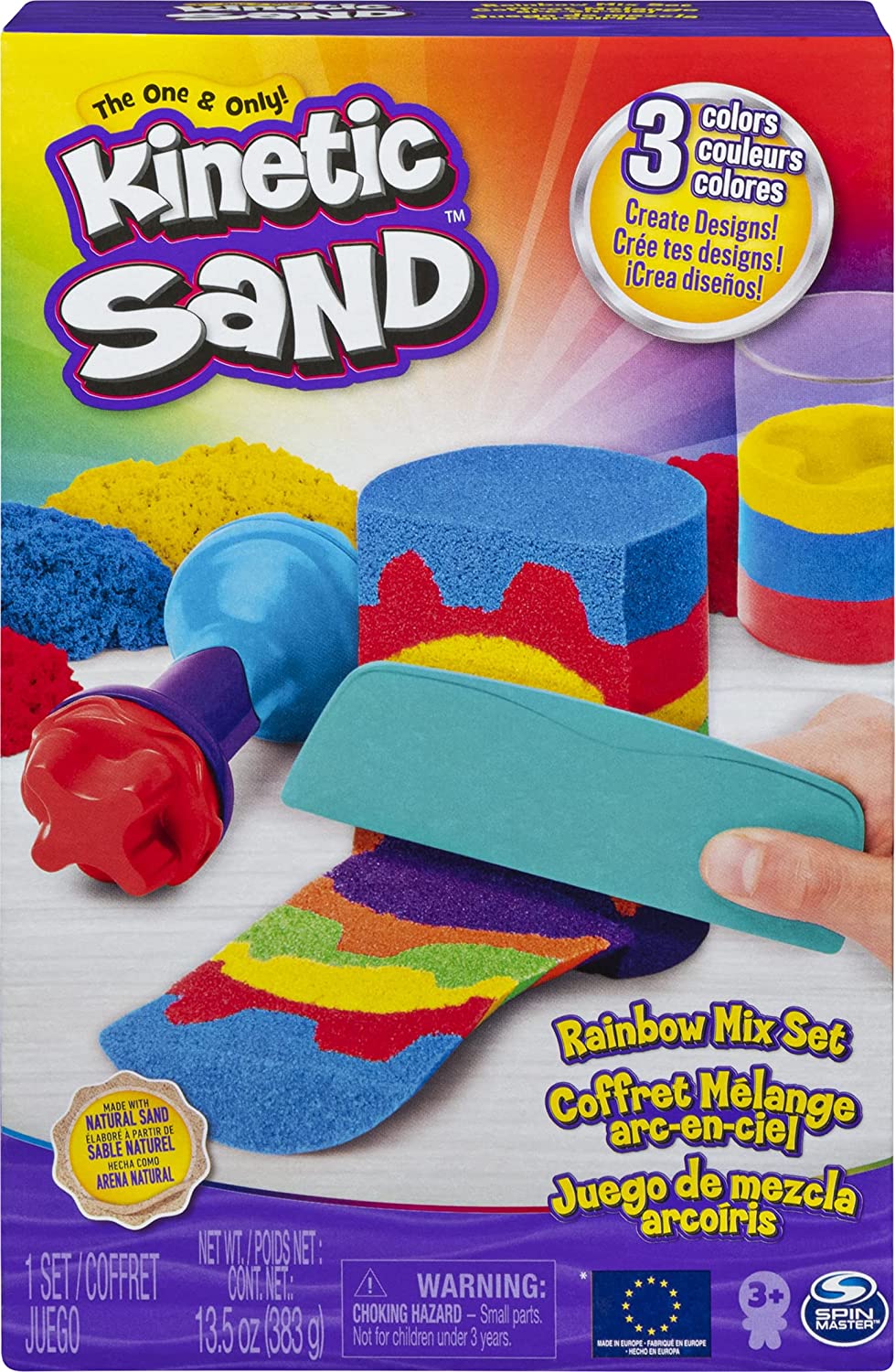 Kinetic Sand Rainbow Mix Set avec 3 couleurs de Kinetic Sand (382g)