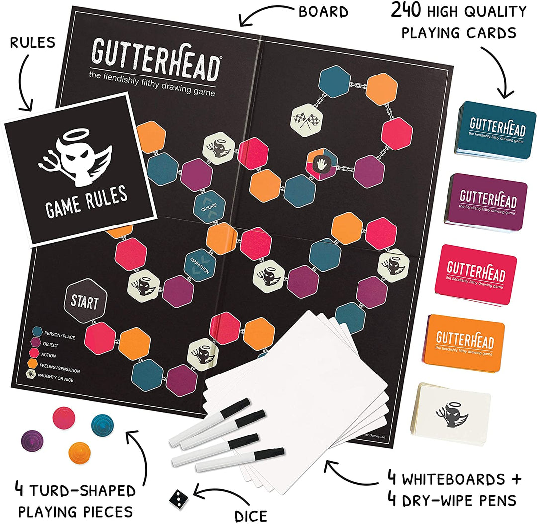 Gutterhead – Das Brettspiel für Erwachsene mit urkomisch schmutzigen Kritzeleien (Partyspiel für A