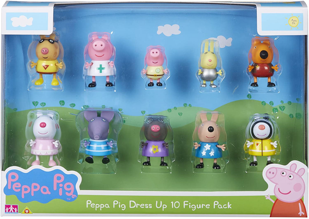 Peppa Pig 06668 Paquete de 10 figuras para disfrazarse, multicolor, 4 X 5 X 5,5 cm