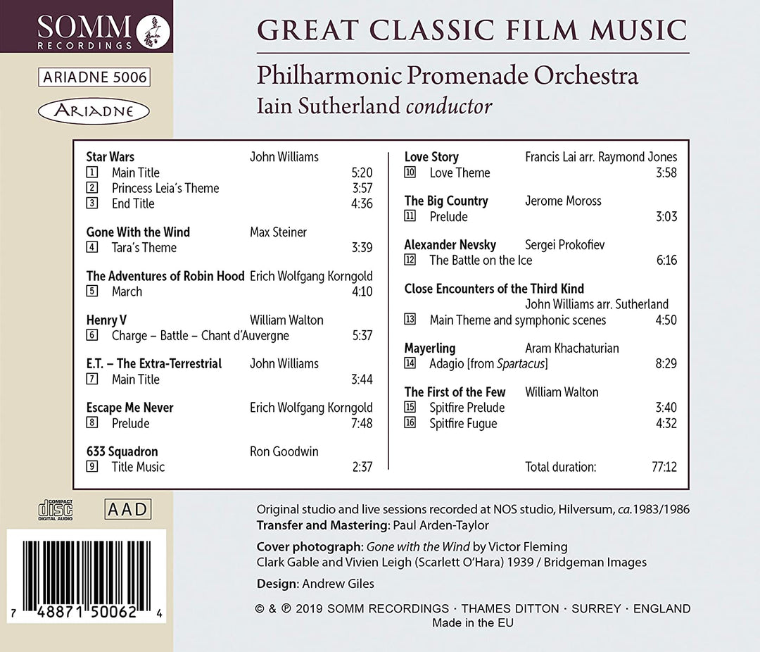 Philharmonic Promenade Orchestra - Great Classic Film Music [Philharmonic Promenade Orchestra; Iain Sutherland] [Somm: ARIADNE 5006] [Audio CD]