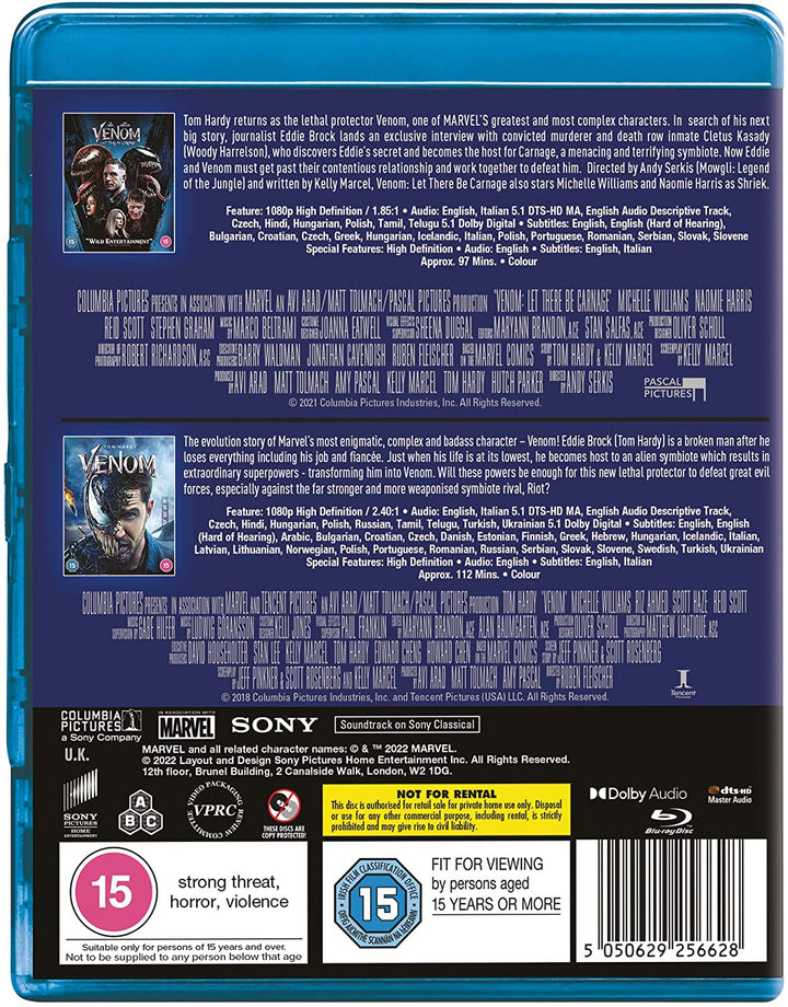 Venom 1&2: (2018) & Let There Be Carnage  [2021] [Blu-ray]