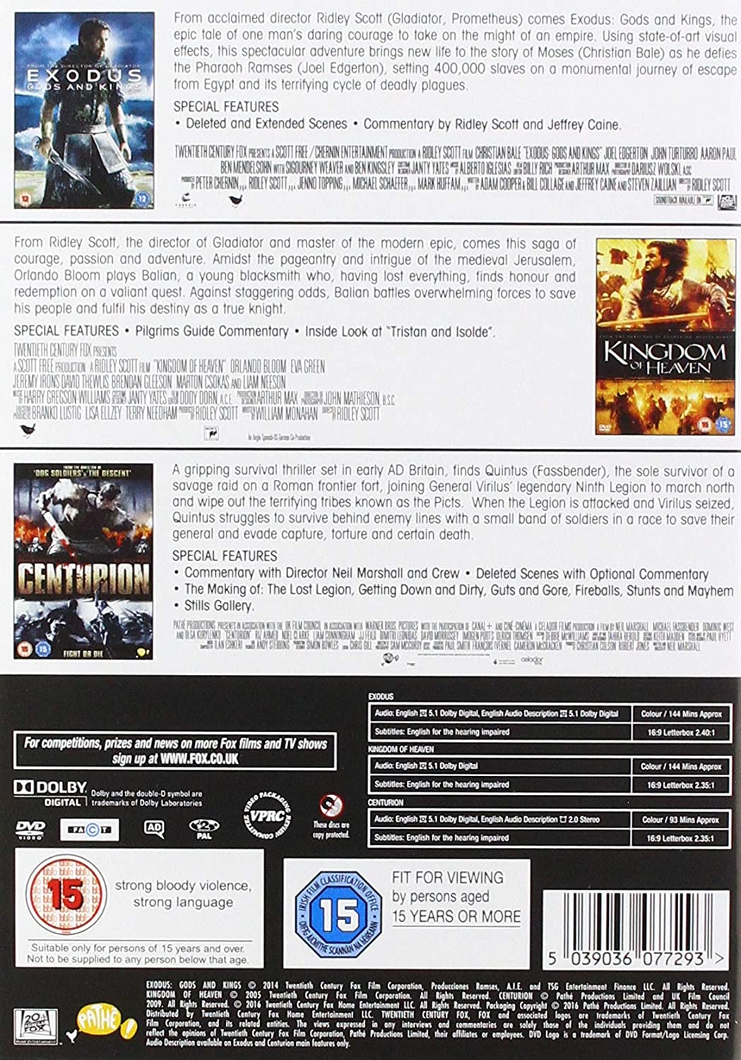 Exodus: Götter und Könige / Königreich der Himmel / Centurion Triple Feature [DVD]
