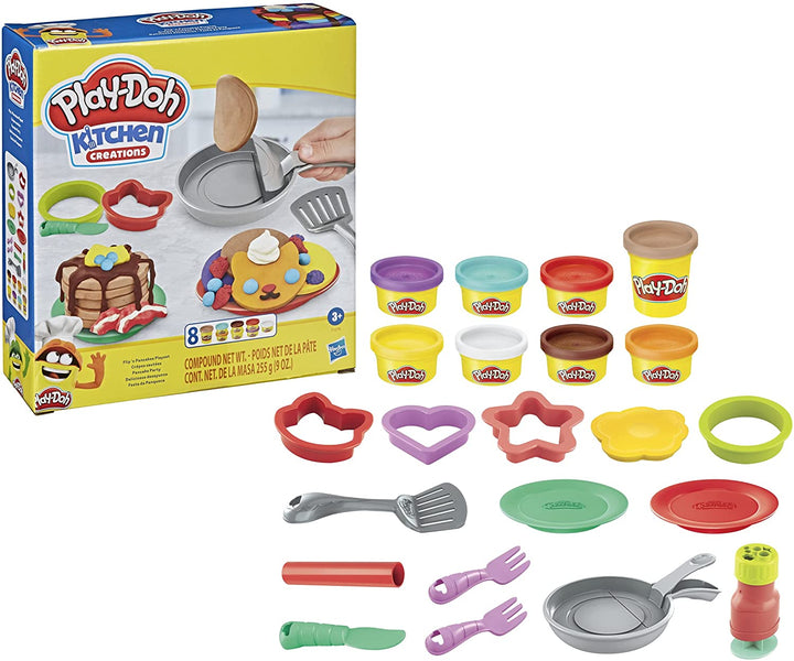 Play-Doh Kitchen Creations Flip &#39;n Pancakes Playset - Juguete de desayuno de 14 piezas para niños de 3 años