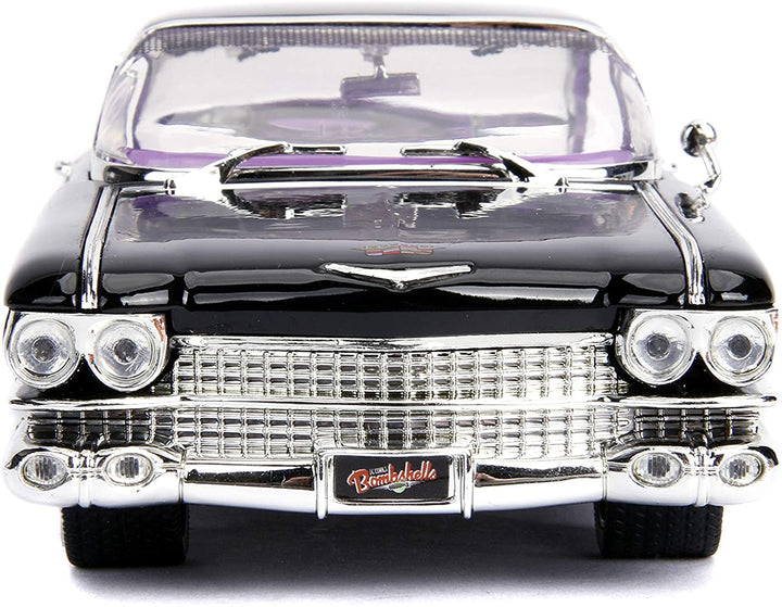 Jada Toys 253255006 Super Heroes DC Comics Bombshells 1959 Cadillac Toy Car Die-cast Doors, Boot & Bonnet Opening Catwoman Figure 1:24 Scale Black, Purple
