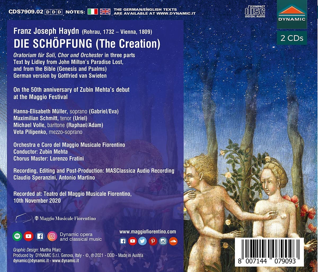 Haydn: Die Schopfung [Orchestra e Coro del Maggio Musicale Fiorentino; Hanna-Elisabeth M�ller; Maximilian Schmitt; Michael Volle; Veta Pilipenko; Zubin Mehta; Lorenzo Fratini] [Dynamic S7909] [Audio CD]